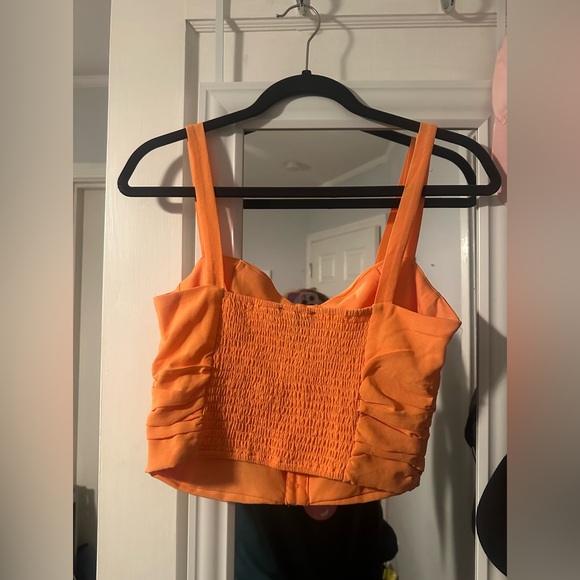 Forever 21 Orange Bustier Like Ruched Chiffon Front Crop Top Tank Women Sz M New - Picture 2 of 3